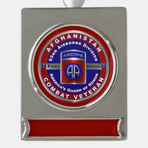 82nd Airborne Division Afghanistan Veteran Silver Plated Banner Ornament