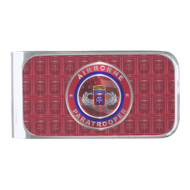 82nd Airborne Division  Airborne Ranger Silver Finish Money Clip (Front)