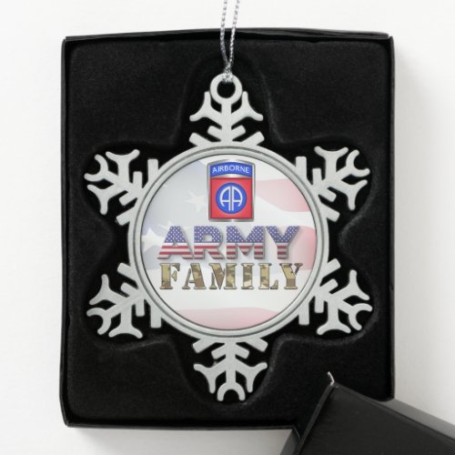 82nd Airborne Division Army Family  Snowflake Pewter Christmas Ornament
