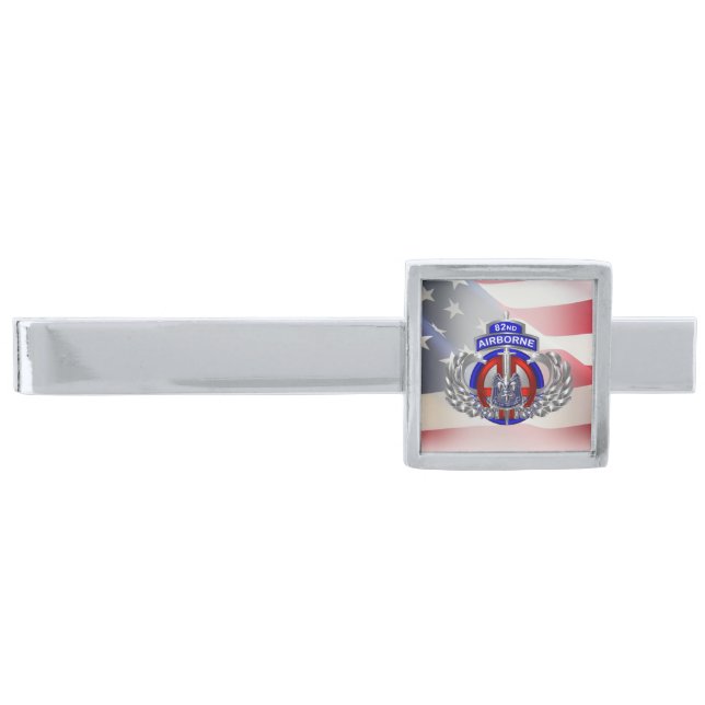 82nd Airborne Division Awesome Wings Silver Finish Tie Bar (Front)