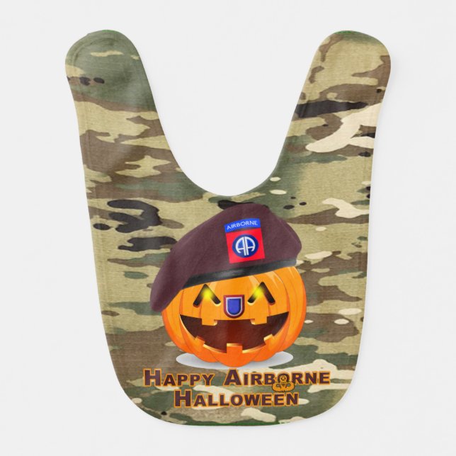 :  82nd Airborne Division Beret Pumpkin CAMO! Baby Bib (Front)