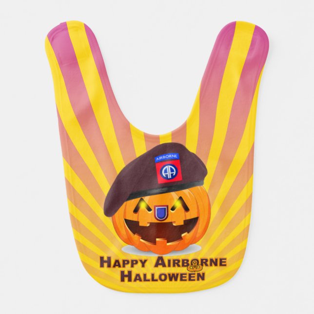 82nd Airborne Division Beret Pumpkin Cool Sunburst Baby Bib (Front)