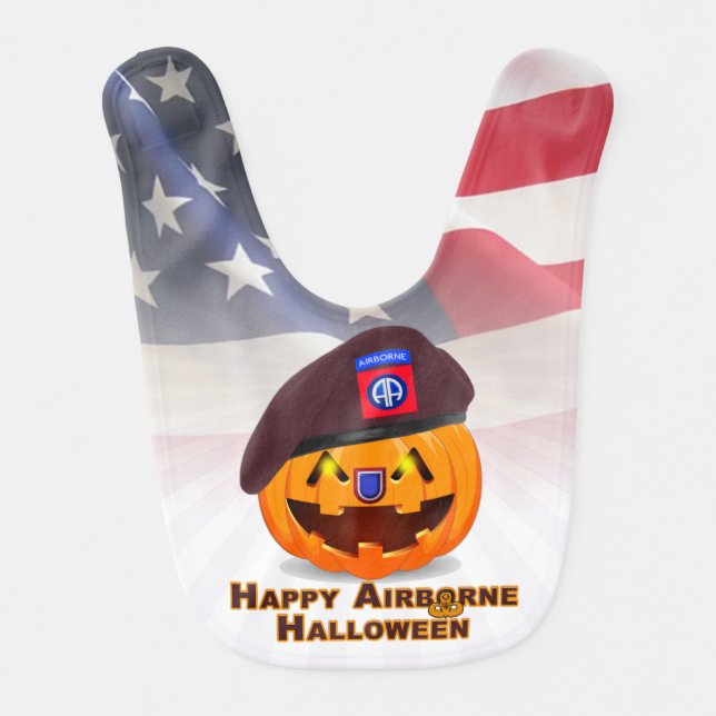 82nd Airborne Division Beret Pumpkin USA Flag Baby Bib (Front)