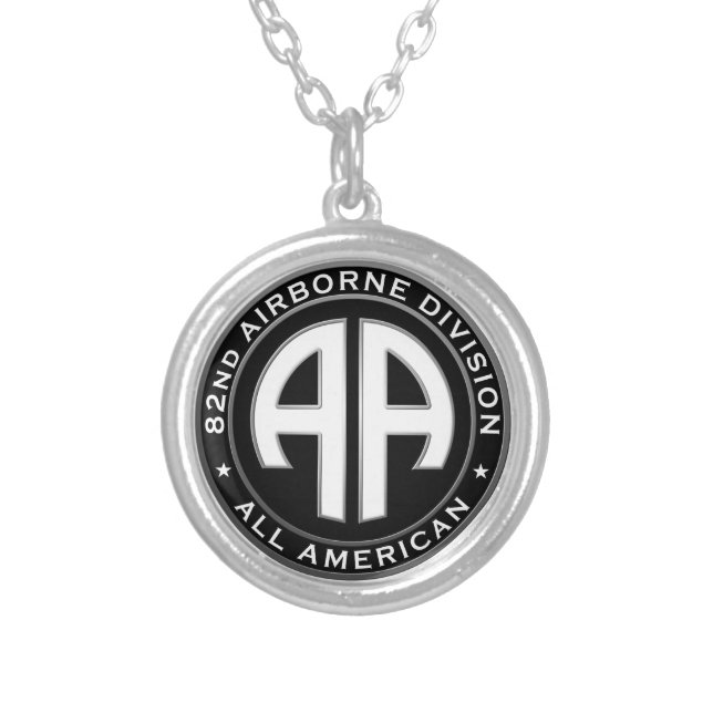 82nd Airborne Division Casual Patch Silver Plated Necklace (Front)
