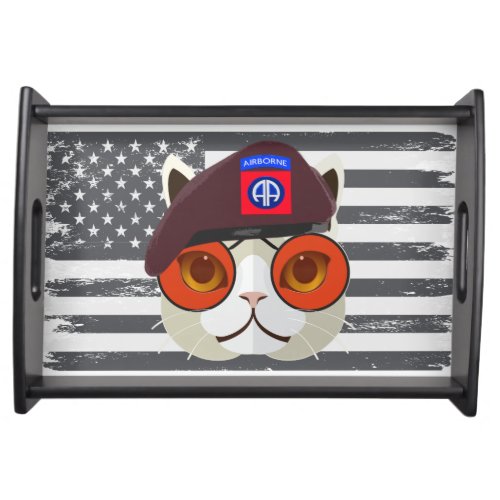82nd Airborne Division Cool Cat Wearing Beret Serving Tray