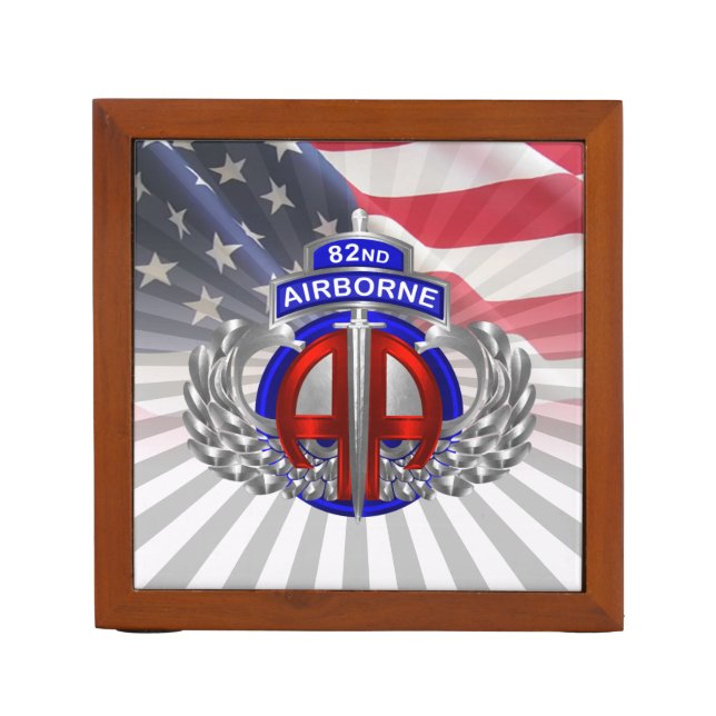 82nd Airborne Division Dagger American Flag Desk Organizer (Front)