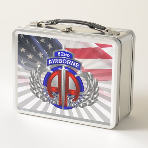 82nd Airborne Division Dagger American Flag Metal Lunch Box
