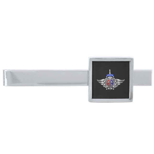 82nd Airborne Division Dagger & Wings Silver Finish Tie Bar (Front)
