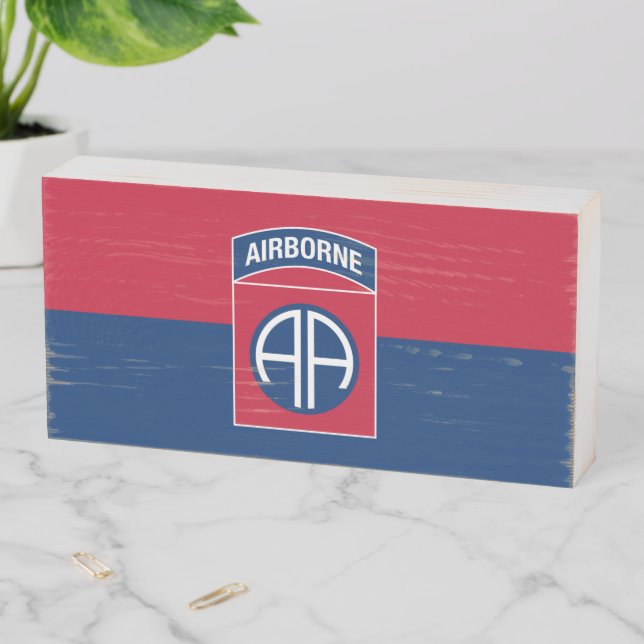 82nd Airborne Division Flag Military Veteran Wooden Box Sign (In Situ Horizontal)