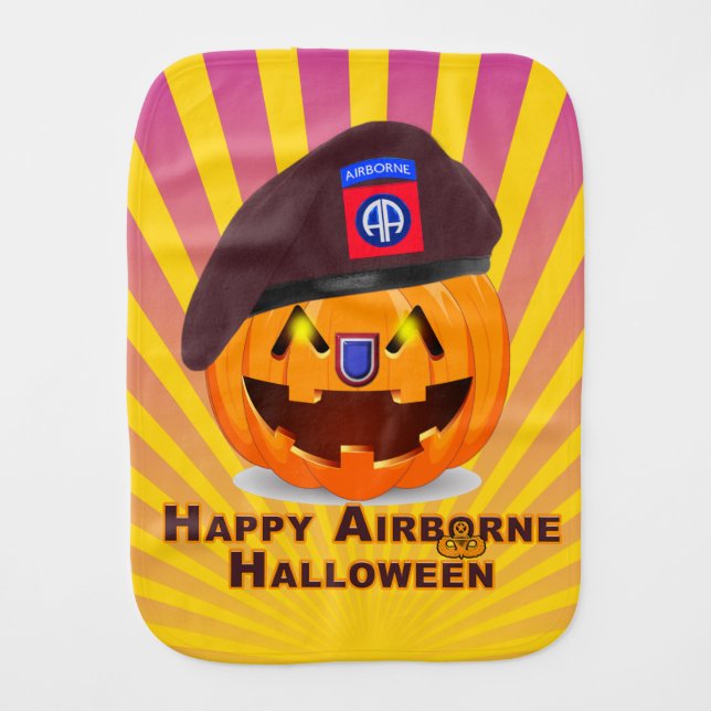 82nd Airborne Division Halloween Cool Sunburst Baby Burp Cloth (Front)