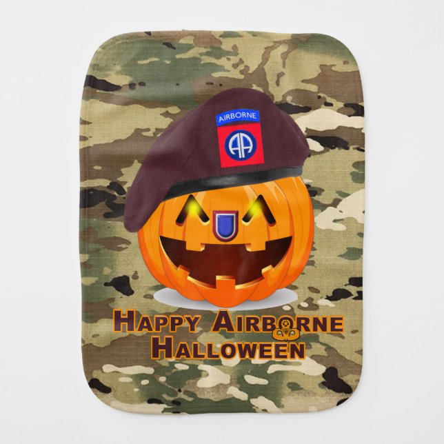 82nd Airborne Division Halloween Pumpkin CAMO! Baby Burp Cloth (Front)