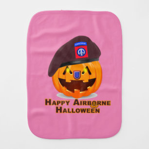 82nd Airborne Division Halloween Pumpkin in Pink Baby Burp Cloth