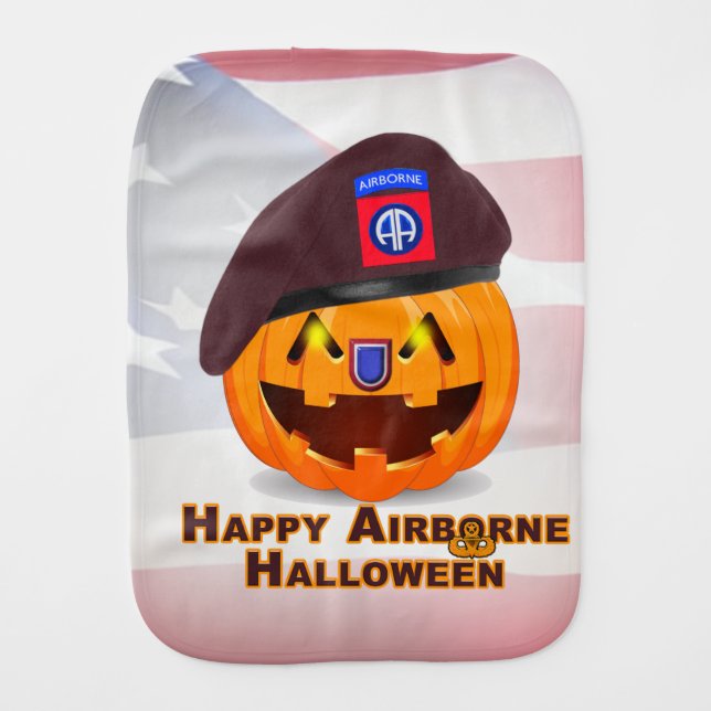 82nd Airborne Division Halloween Pumpkin USA Flag Baby Burp Cloth (Front)