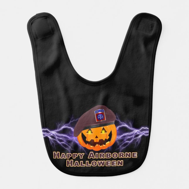 82nd Airborne Division Happy Halloween Pumpkin Baby Bib (Front)