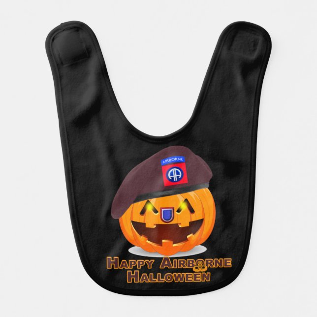 82nd Airborne Division Happy Halloween Pumpkin Baby Bib (Front)