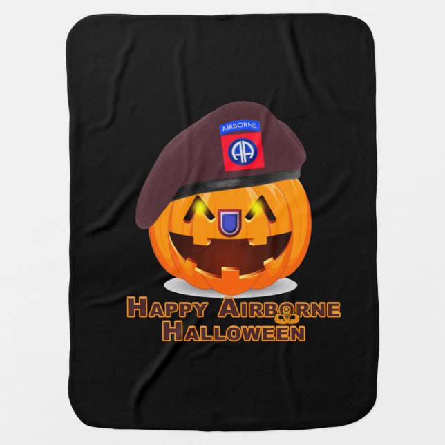 82nd Airborne Division Happy Halloween Pumpkin Baby Blanket (Front)