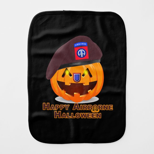 82nd Airborne Division Happy Halloween Pumpkin Baby Burp Cloth (Front)