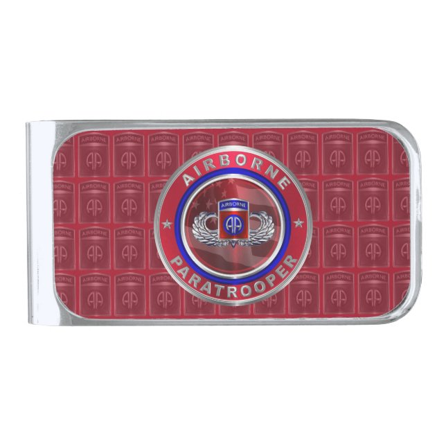 82nd Airborne Division Paratrooper Silver Finish Money Clip (Front)