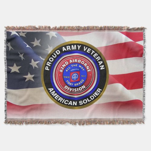 82nd Airborne Division Proud Airborne Veteran Throw Blanket