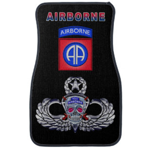 82nd Airborne Division Ruby Eyed Silver Skull Car Floor Mat