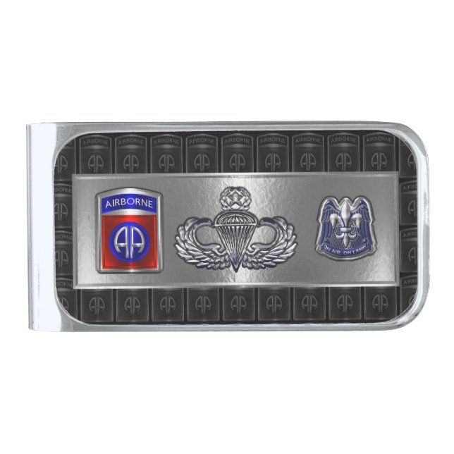 82nd Airborne Division    Silver Finish Money Clip (Front)