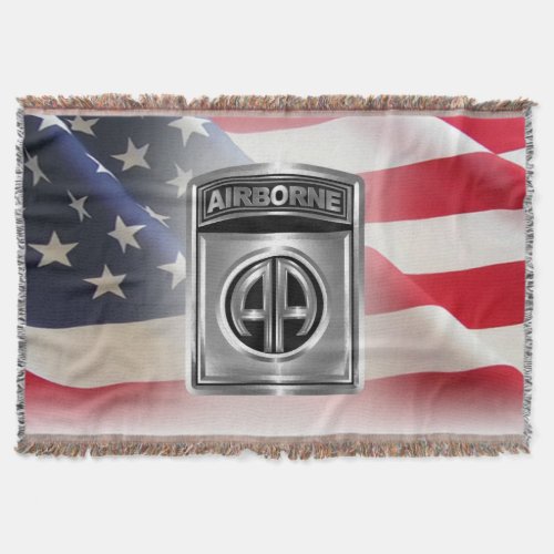 82nd Airborne Division Silver Framed Design Throw Blanket