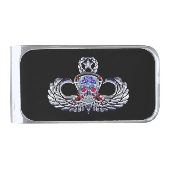 82nd Airborne Division “Silver Skull Black” Master Silver Finish Money Clip (Front)