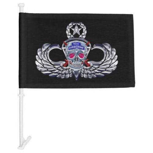 82nd Airborne Division Silver Skull Jump Wings Car Flag