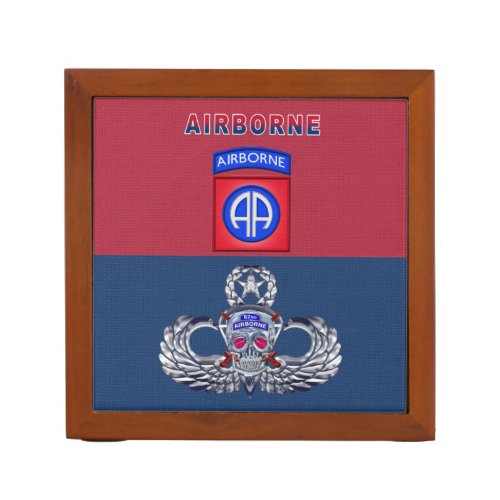 82nd Airborne Division Silver Skull Jump Wings Desk Organizer