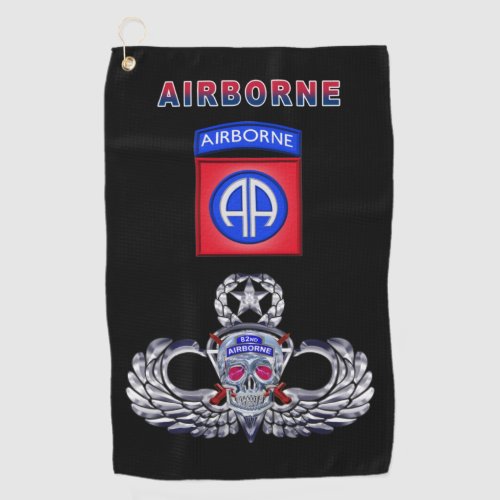 82nd Airborne Division Silver Skull Jump Wings Golf Towel