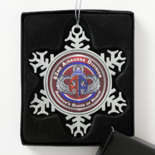 82nd Airborne Division Snowflake Pewter Christmas Ornament