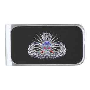 82nd Airborne Division “Spiked Silver Skull ” Jump Finish Money Clip