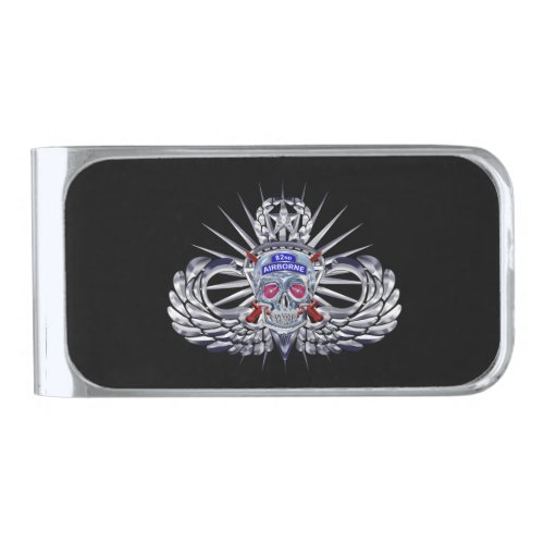 82nd Airborne Division Spiked Silver Skull  Jump Silver Finish Money Clip