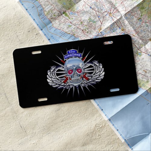 82nd Airborne Division Spiked Silver Skull  License Plate
