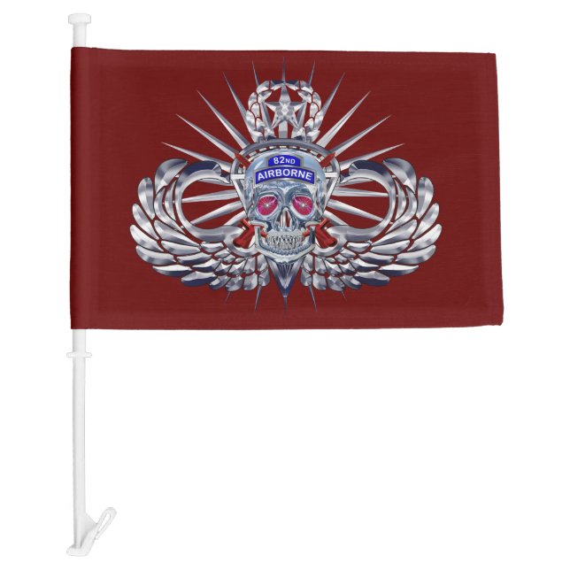 82nd Airborne Division “Spiked Skull”ABN Maroon Car Flag (Front)