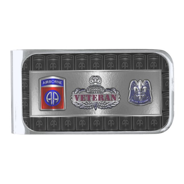 82nd Airborne Division Veteran Silver Finish Money Clip (Front)