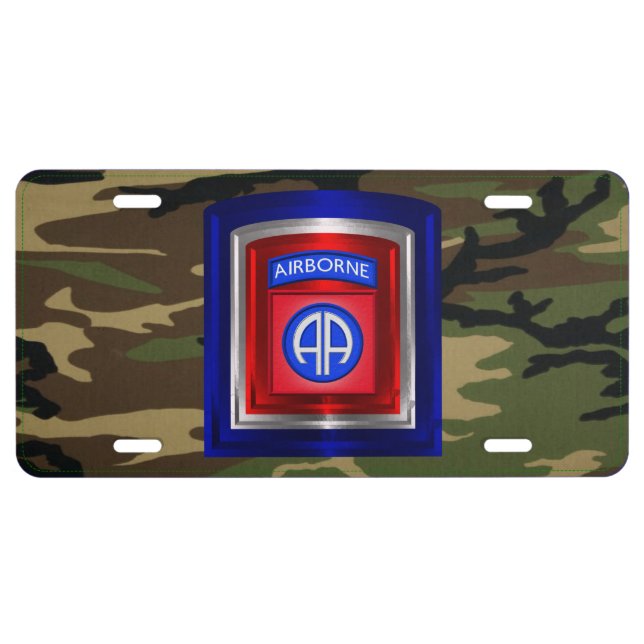 82nd Airborne Division Woodland Camouflage License Plate (Front)
