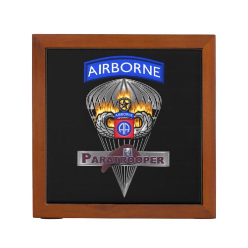 82nd Airborne Flaming Master Wings Paratrooper Desk Organizer