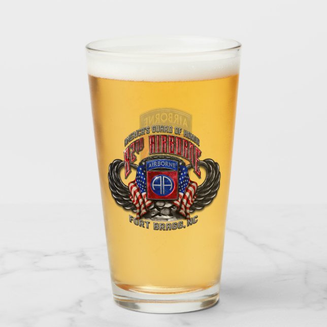 82nd Airborne Fort Bragg 16 oz Pint Glass (Front Filled)