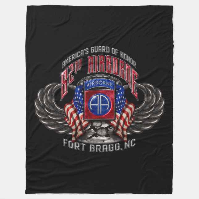 82nd Airborne Fort Bragg Black Fleece Blanket (Front)