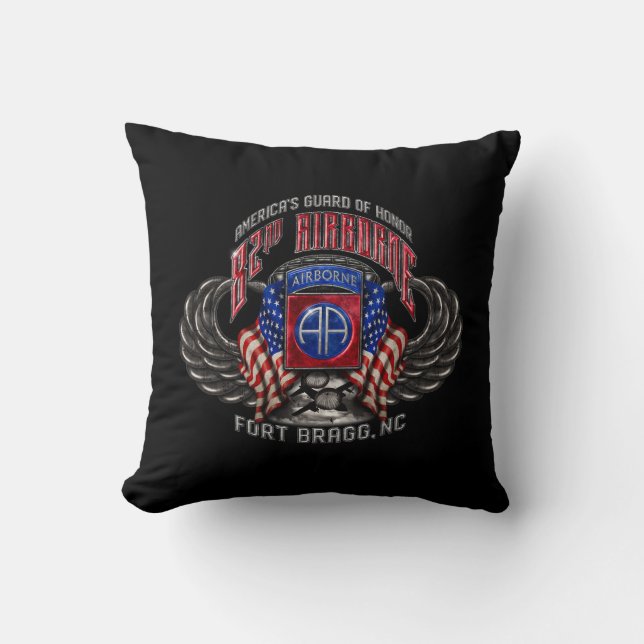 82nd Airborne Fort Bragg Black Throw Pillow (Front)