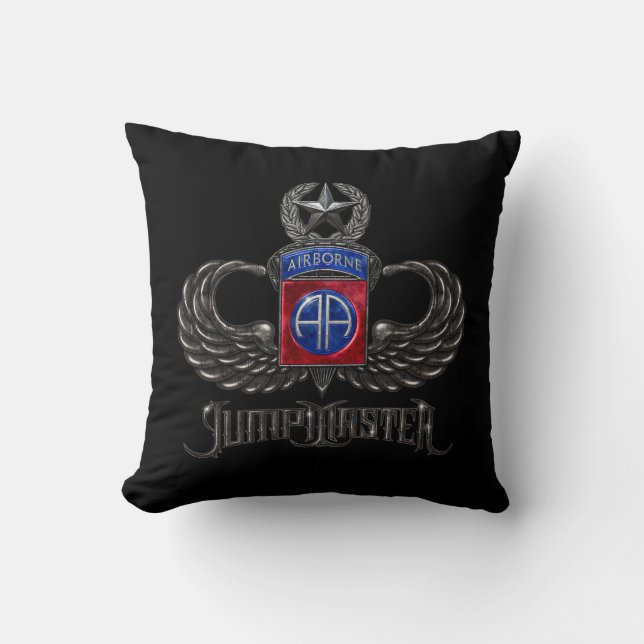 82nd Airborne Jumpmaster Black Throw Pillow (Front)