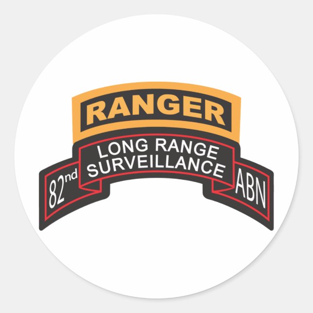82nd Airborne LRS Scroll, Ranger Tab Classic Round Sticker (Front)