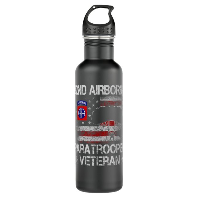82nd Airborne Paratrooper Veteran Flag Tshirt Vete Stainless Steel Water Bottle (Front)