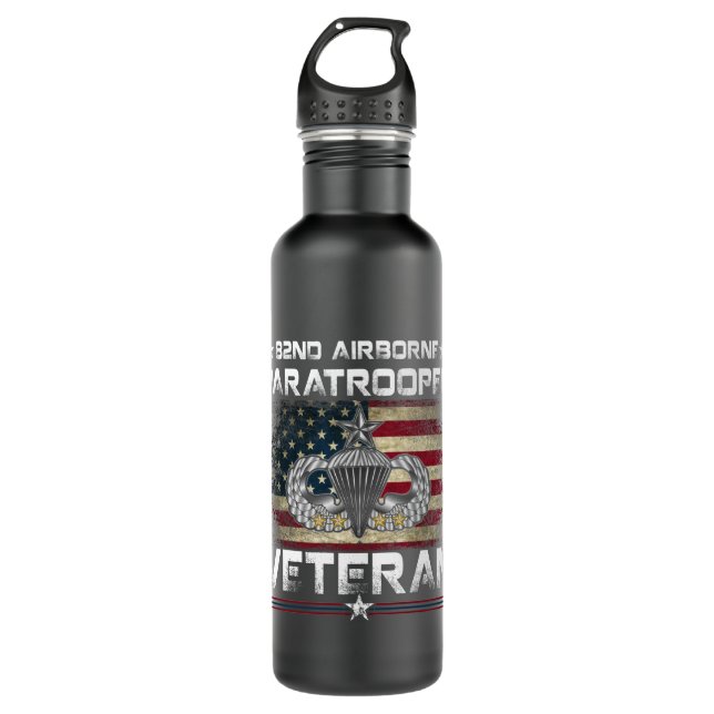 82nd Airborne Paratrooper Veteran Stainless Steel Water Bottle (Front)