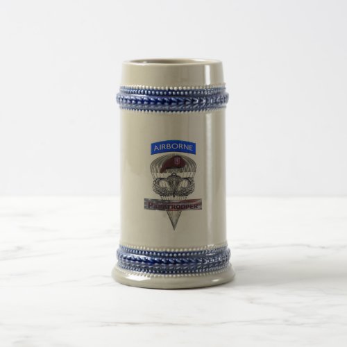 82nd Airborne Senior Jumper with American Flag Beer Stein