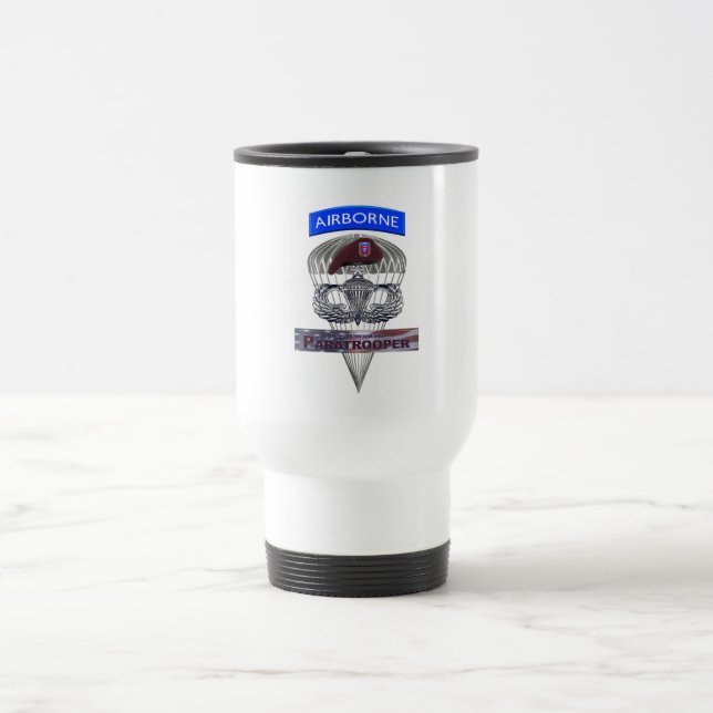 82nd Airborne Senior Jumper with American Flag Travel Mug (Center)
