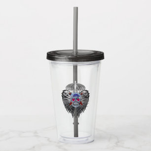 82nd Airborne Stunning Silver Skull Metallic Wings Acrylic Tumbler