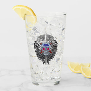 82nd Airborne Stunning Silver Skull Metallic Wings Glass