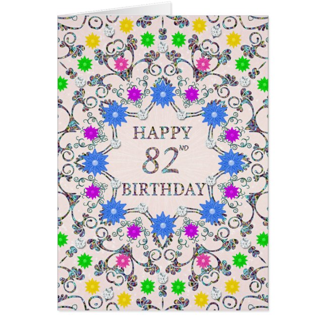 82nd Birthday Abstract Flowers  Cards (Front)
